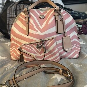 Coach Pink and Tan Satchel Set